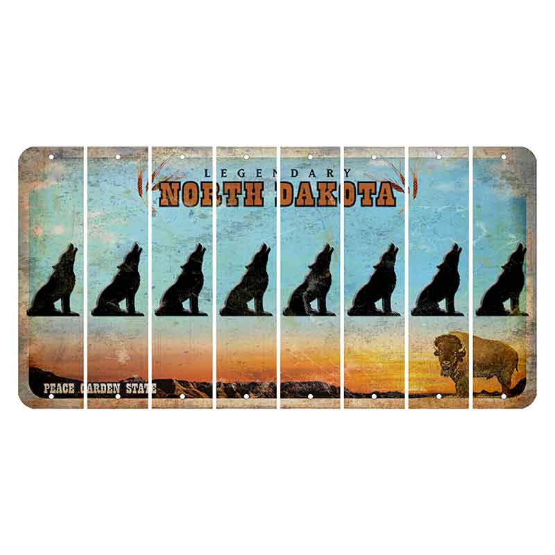 North Dakota Legendary Cut License Plate Strips (Set of 8) Howling Wolf