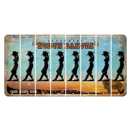 North Dakota Legendary Cut License Plate Strips (Set of 8) Cowgirl - Leaning