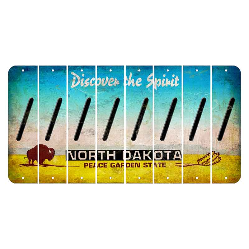 North Dakota Discover the Spirit Cut License Plate Strips (Set of 8) Forward Slash