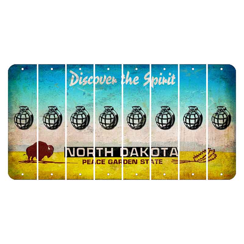 North Dakota Discover the Spirit Cut License Plate Strips (Set of 8) Grenade