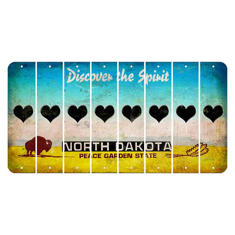 North Dakota Discover the Spirit Cut License Plate Strips (Set of 8) Heart