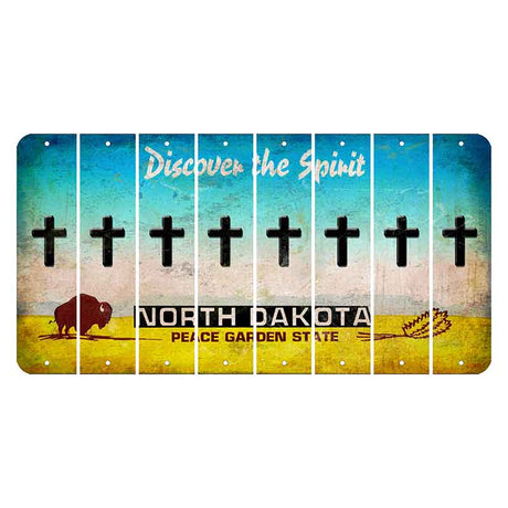 North Dakota Discover the Spirit Cut License Plate Strips (Set of 8) Cross