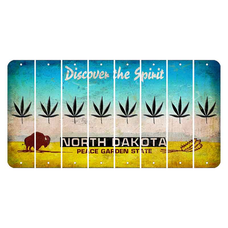 North Dakota Discover the Spirit Cut License Plate Strips (Set of 8) Pot Leaf