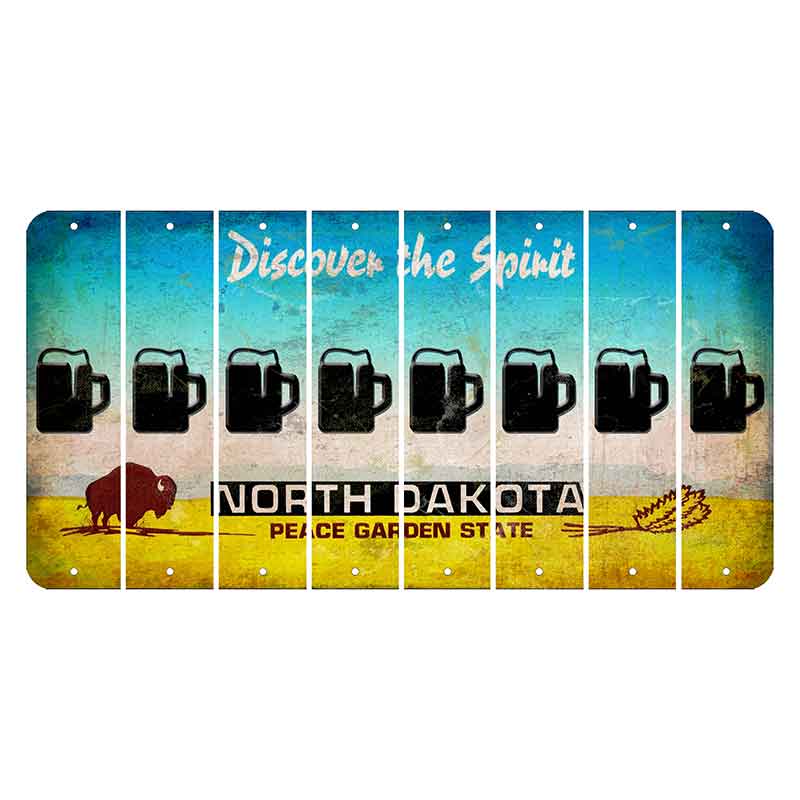 North Dakota Discover the Spirit Cut License Plate Strips (Set of 8) Beer Mug