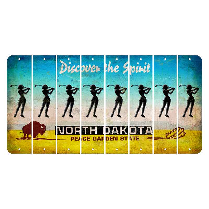 North Dakota Discover the Spirit Cut License Plate Strips (Set of 8) Female Golfer