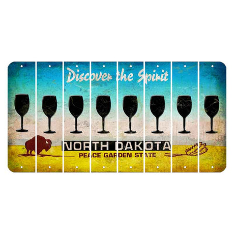 North Dakota Discover the Spirit Cut License Plate Strips (Set of 8) Wine Glass