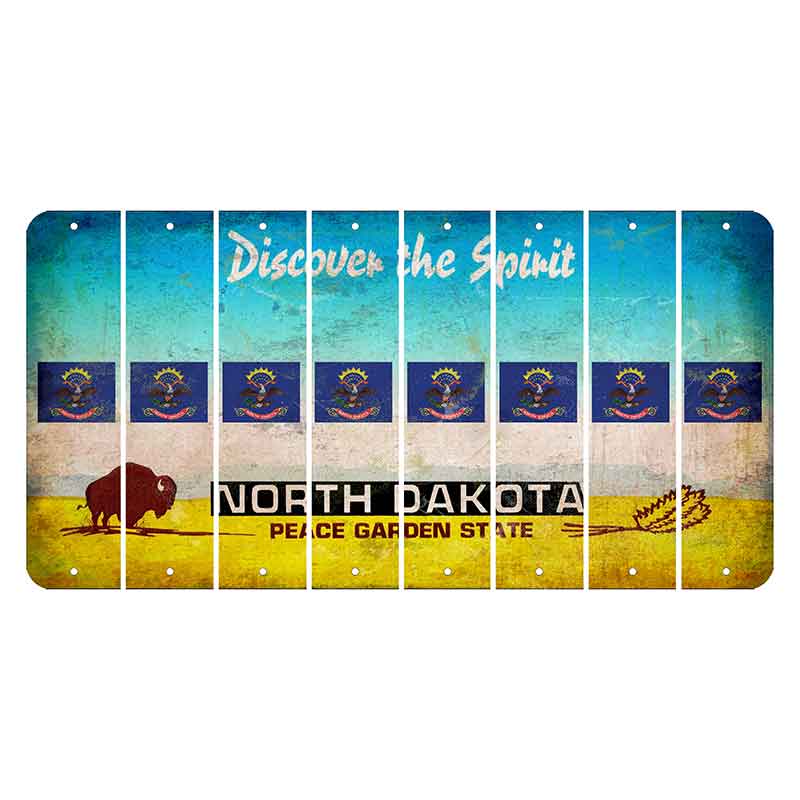 North Dakota Discover the Spirit Cut License Plate Strips (Set of 8) State Flag