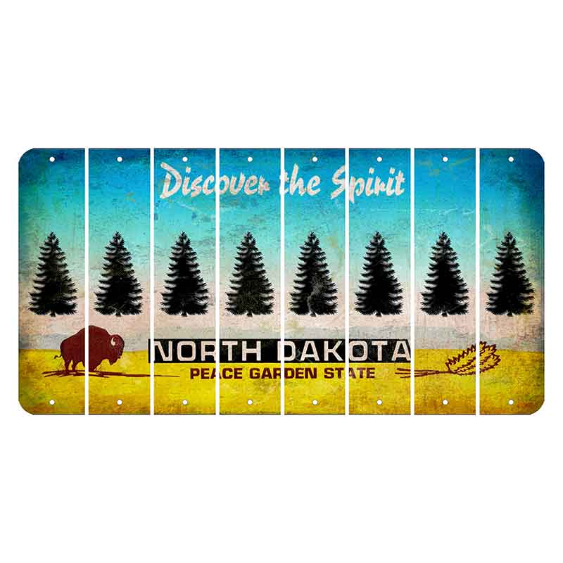 North Dakota Discover the Spirit Cut License Plate Strips (Set of 8) Pine Tree