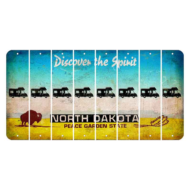 North Dakota Discover the Spirit Cut License Plate Strips (Set of 8) Camper