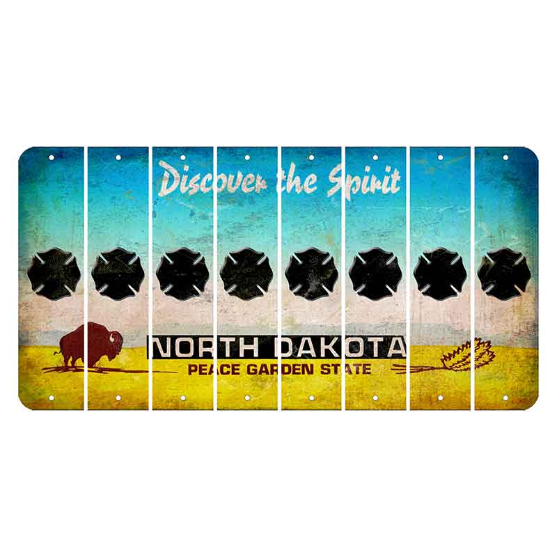 North Dakota Discover the Spirit Cut License Plate Strips (Set of 8) Fire Badge