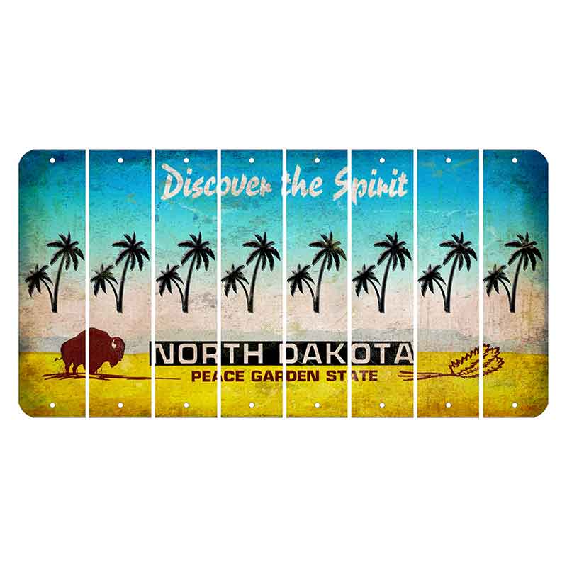 North Dakota Discover the Spirit Cut License Plate Strips (Set of 8) Palm Trees