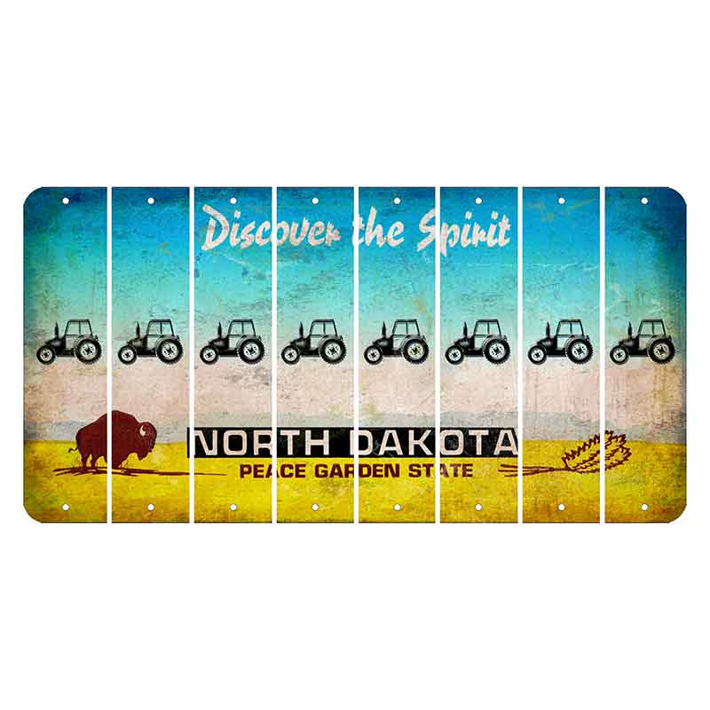 North Dakota Discover the Spirit Cut License Plate Strips (Set of 8) Tractor