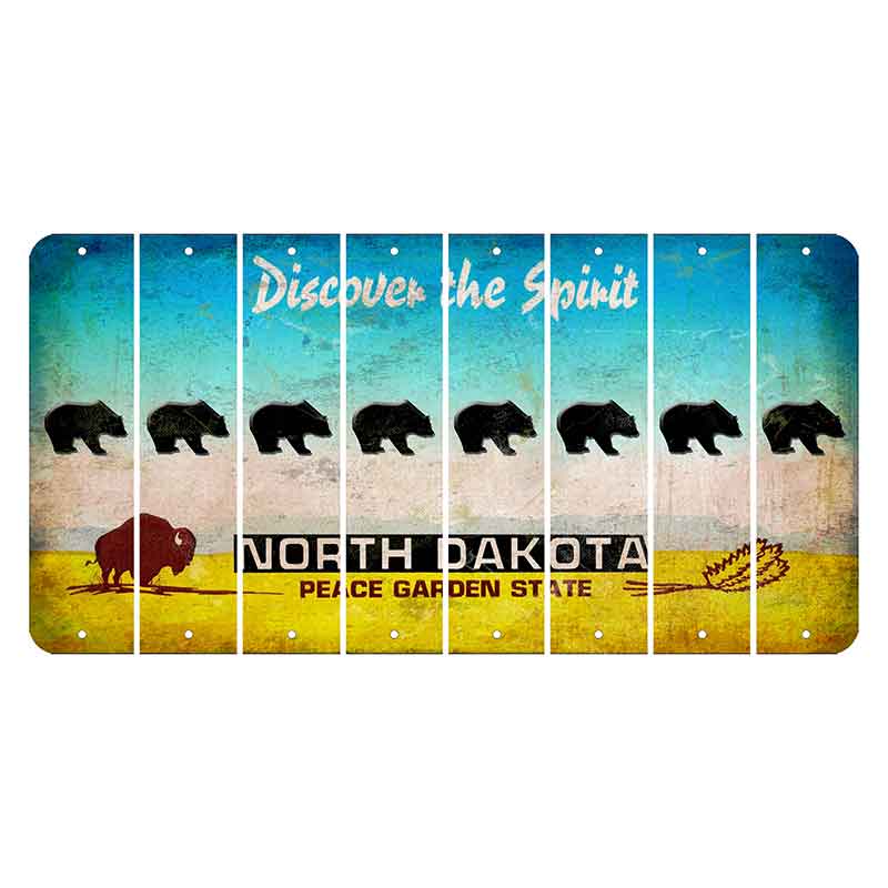 North Dakota Discover the Spirit Cut License Plate Strips (Set of 8) Bear