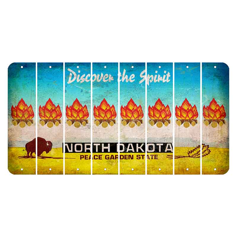 North Dakota Discover the Spirit Cut License Plate Strips (Set of 8) Campfire