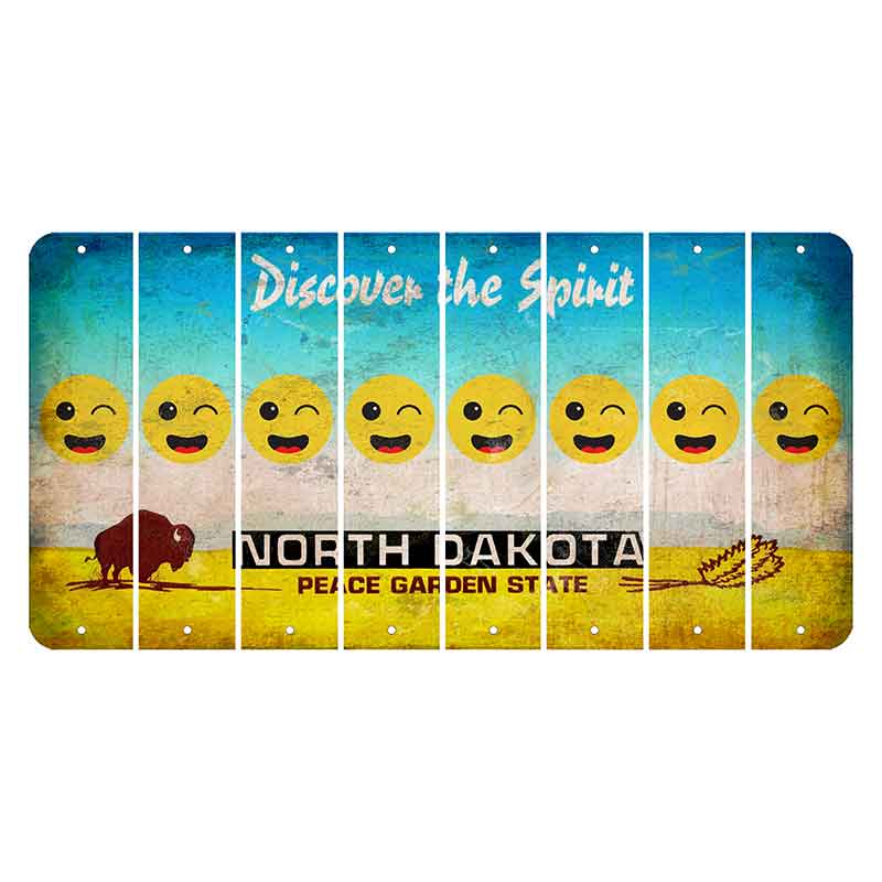 North Dakota Discover the Spirit Cut License Plate Strips (Set of 8) Emoji - Winking