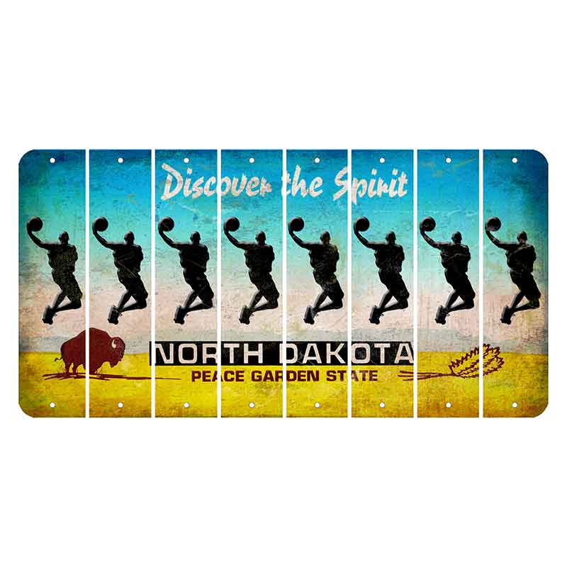 North Dakota Discover the Spirit Cut License Plate Strips (Set of 8) Basketball Player