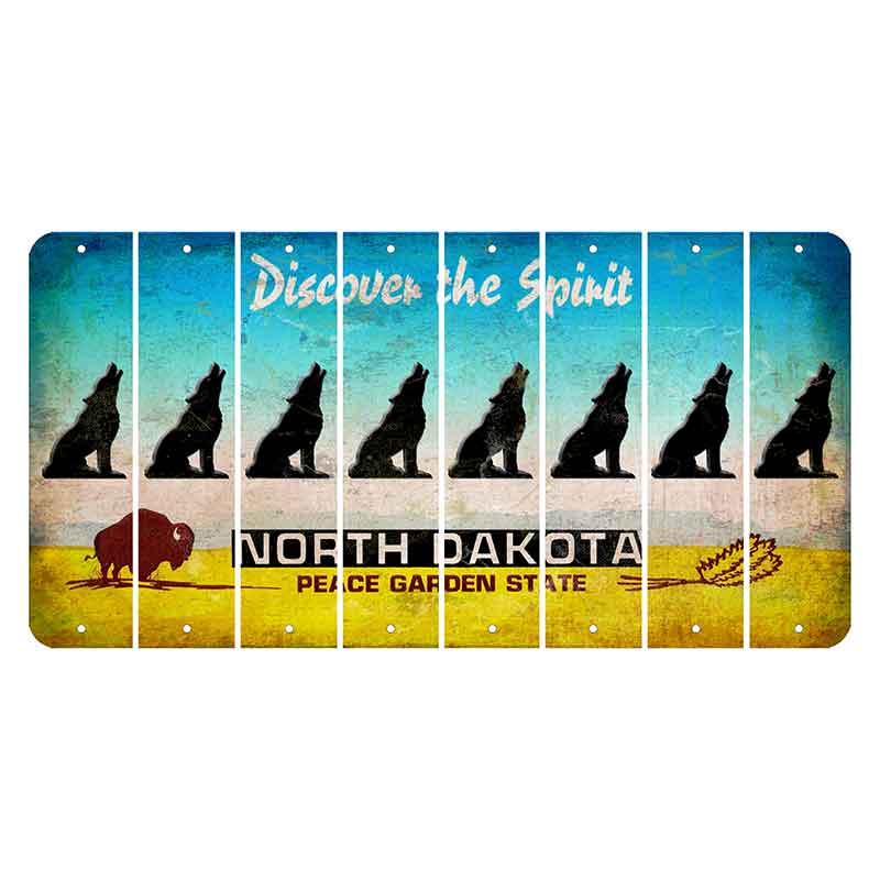 North Dakota Discover the Spirit Cut License Plate Strips (Set of 8) Howling Wolf