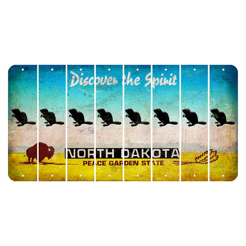 North Dakota Discover the Spirit Cut License Plate Strips (Set of 8) Beaver