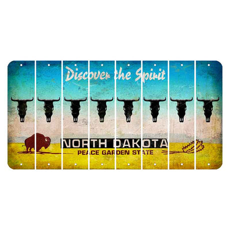 North Dakota Discover the Spirit Cut License Plate Strips (Set of 8) Cow Skull