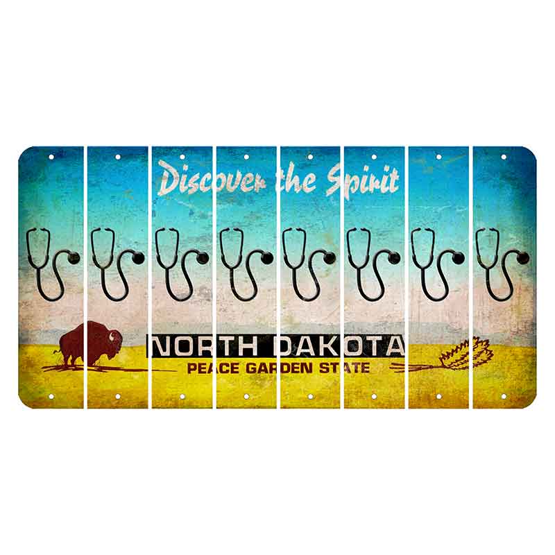 North Dakota Discover the Spirit Cut License Plate Strips (Set of 8) Stethoscope