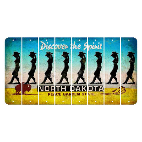 North Dakota Discover the Spirit Cut License Plate Strips (Set of 8) Cowgirl - Leaning