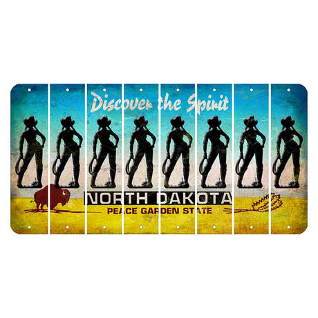 North Dakota Discover the Spirit Cut License Plate Strips (Set of 8) Cowgirl