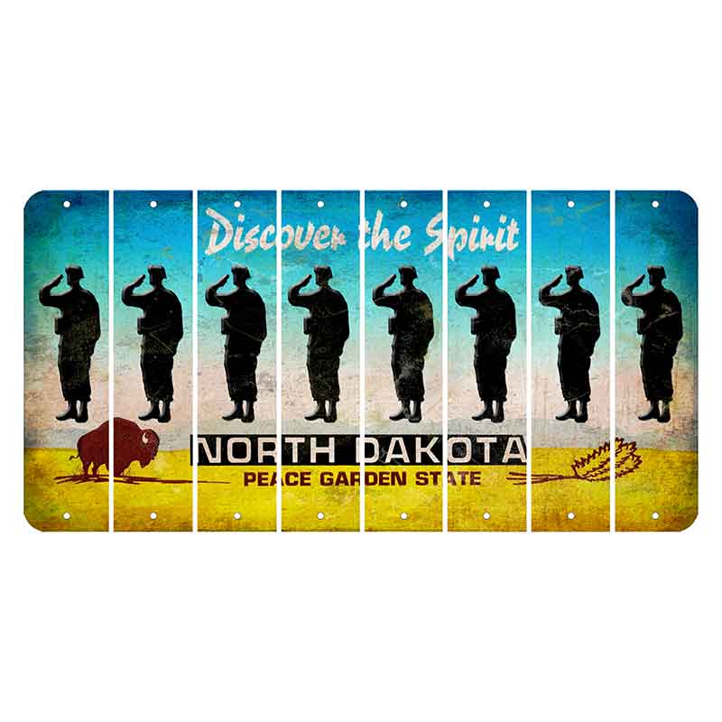 North Dakota Discover the Spirit Cut License Plate Strips (Set of 8) Soldier - Saluting