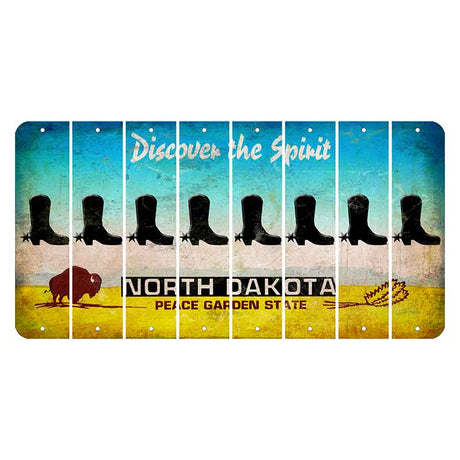 North Dakota Discover the Spirit Cut License Plate Strips (Set of 8) Cowboy Boot