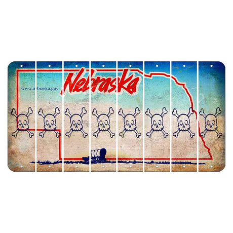 Nebraska Conestoga Wagon Cut License Plate Strips (Set of 8) Skull & Bones