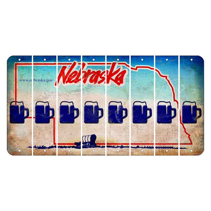 Nebraska Conestoga Wagon Cut License Plate Strips (Set of 8) Beer Mug