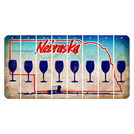 Nebraska Conestoga Wagon Cut License Plate Strips (Set of 8) Wine Glass