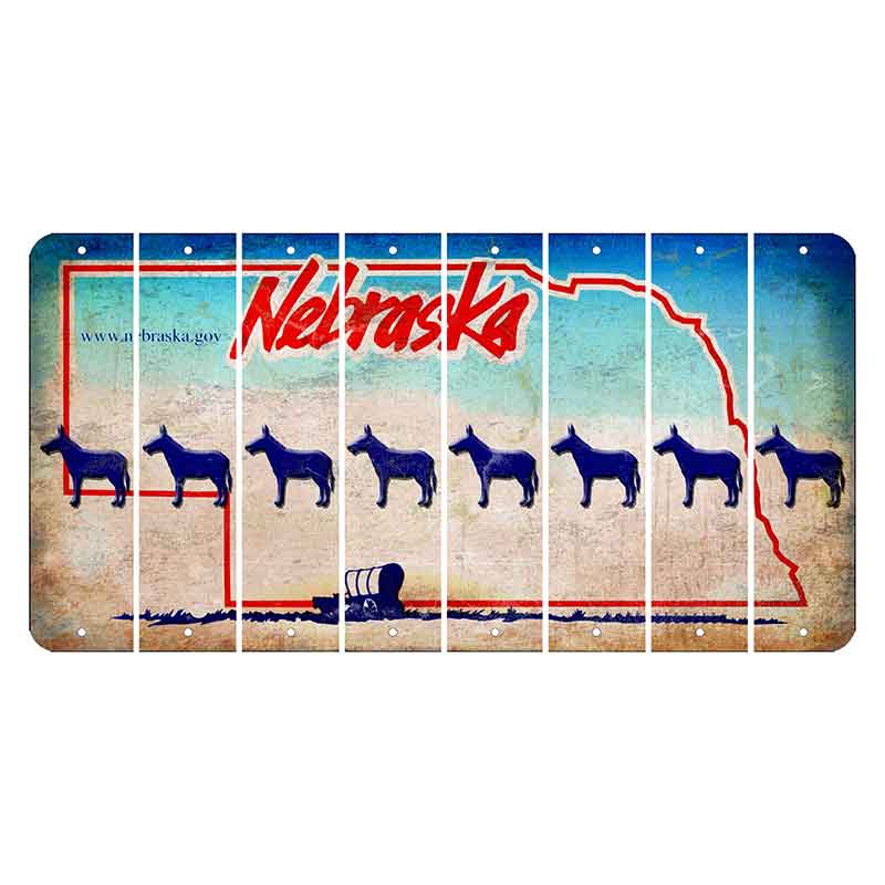 Nebraska Conestoga Wagon Cut License Plate Strips (Set of 8) Donkey