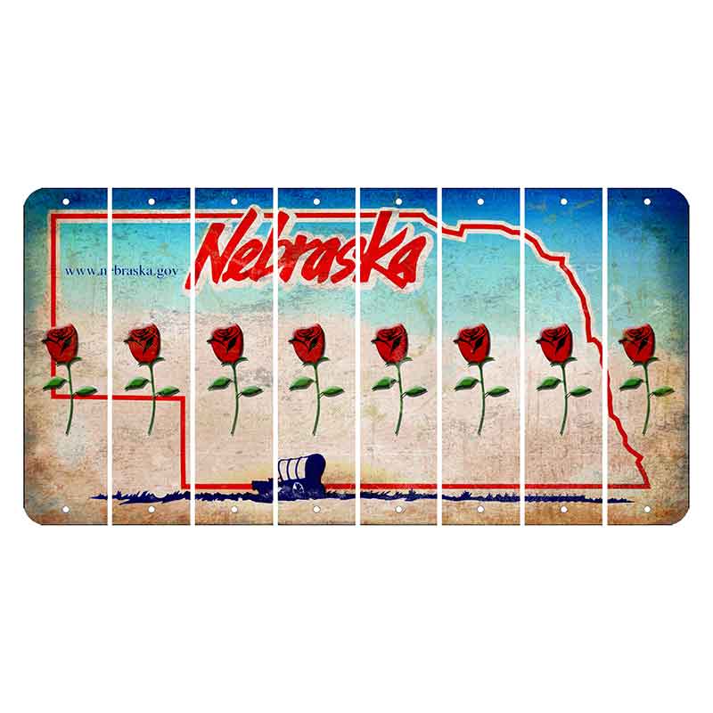 Nebraska Conestoga Wagon Cut License Plate Strips (Set of 8) Red Rose