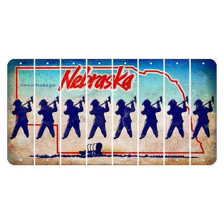 Nebraska Conestoga Wagon Cut License Plate Strips (Set of 8) Fireman with Axe