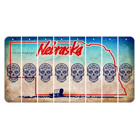 Nebraska Conestoga Wagon Cut License Plate Strips (Set of 8) Sugar Skull