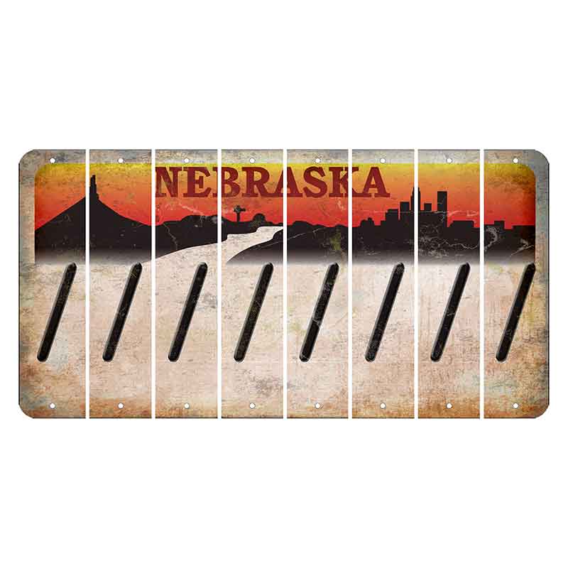 Nebraska Chimney Rock and Skyline Cut License Plate Strips (Set of 8) Forward Slash