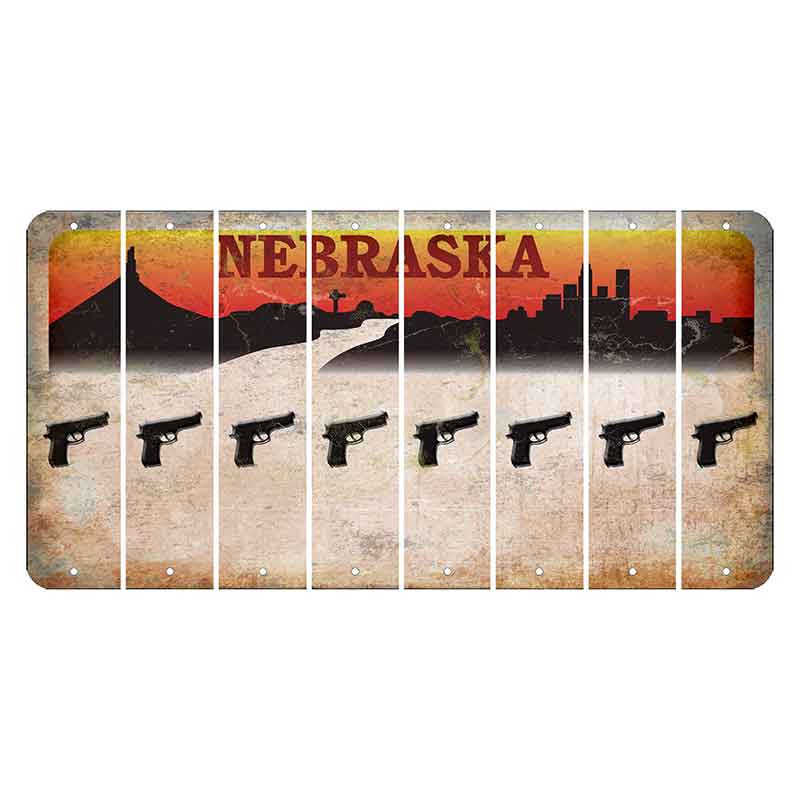 Nebraska Chimney Rock and Skyline Cut License Plate Strips (Set of 8) Handgun