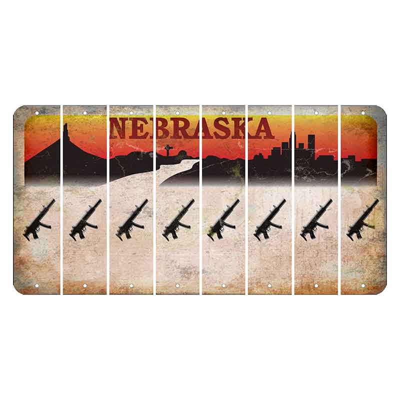 Nebraska Chimney Rock and Skyline Cut License Plate Strips (Set of 8) Submachine Gun