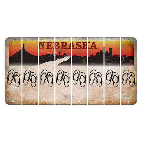 Nebraska Chimney Rock and Skyline Cut License Plate Strips (Set of 8) Flip Flops