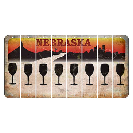 Nebraska Chimney Rock and Skyline Cut License Plate Strips (Set of 8) Wine Glass