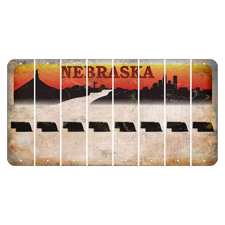 Nebraska Chimney Rock and Skyline Cut License Plate Strips (Set of 8) State Silhouette