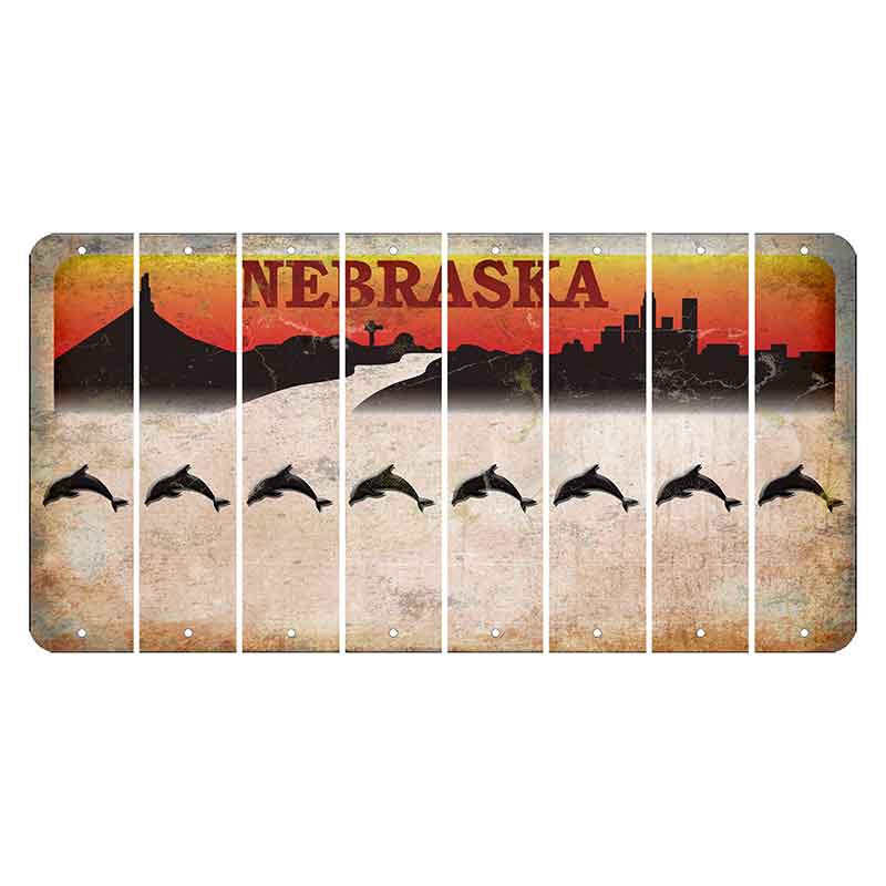 Nebraska Chimney Rock and Skyline Cut License Plate Strips (Set of 8) Dolphin