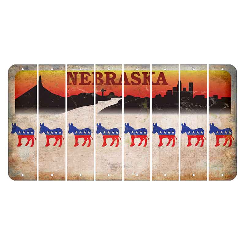 Nebraska Chimney Rock and Skyline Cut License Plate Strips (Set of 8) Democrat