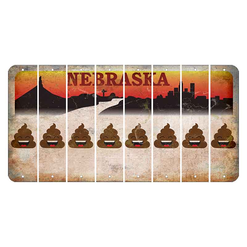 Nebraska Chimney Rock and Skyline Cut License Plate Strips (Set of 8) Emoji - Poop