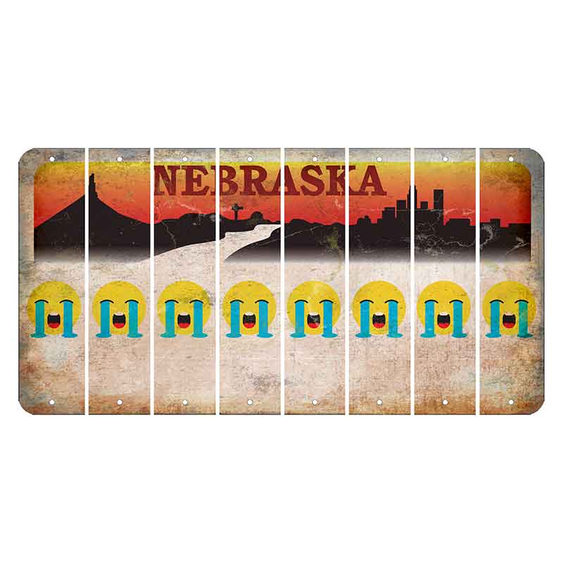 Nebraska Chimney Rock and Skyline Cut License Plate Strips (Set of 8) Emoji - Crying