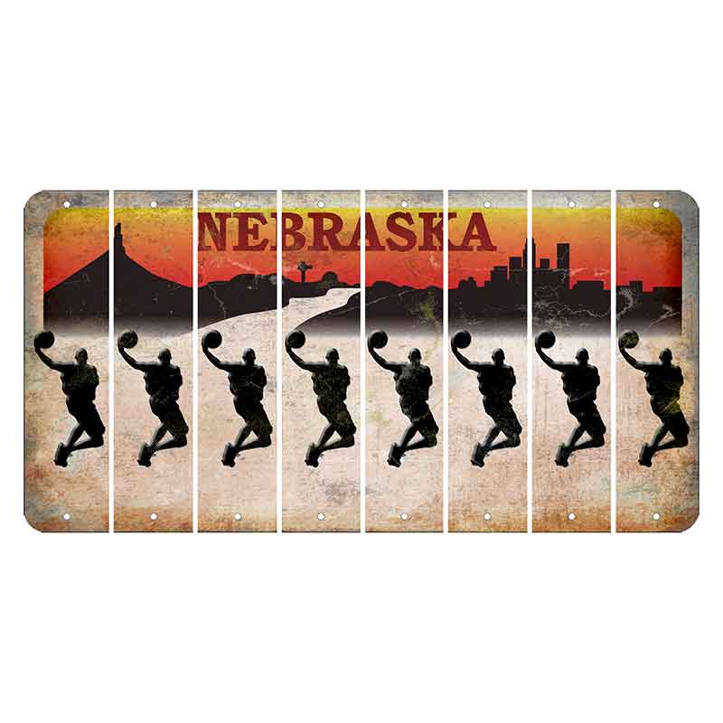 Nebraska Chimney Rock and Skyline Cut License Plate Strips (Set of 8) Basketball Player