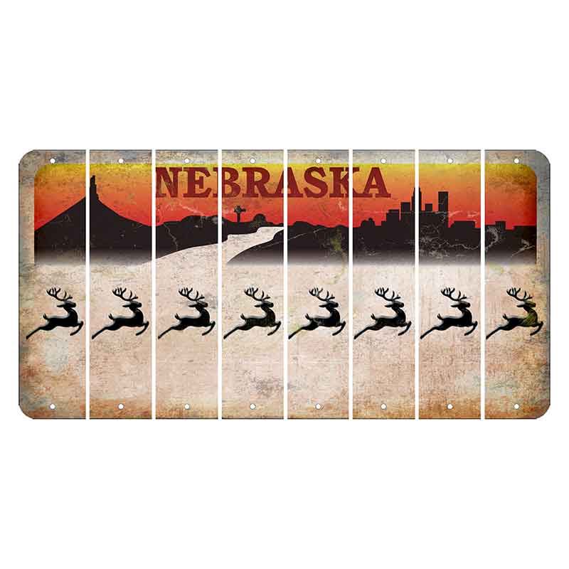 Nebraska Chimney Rock and Skyline Cut License Plate Strips (Set of 8) Reindeer