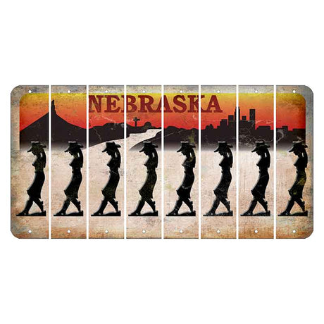 Nebraska Chimney Rock and Skyline Cut License Plate Strips (Set of 8) Cowgirl - Leaning