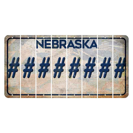 Nebraska Genius of Creative Energy Cut License Plate Strips (Set of 8) Hashtag