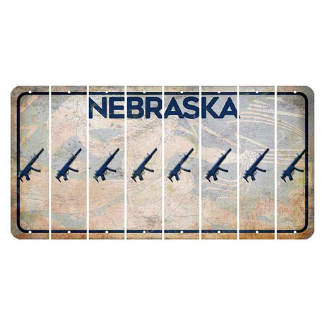 Nebraska Genius of Creative Energy Cut License Plate Strips (Set of 8) Submachine Gun